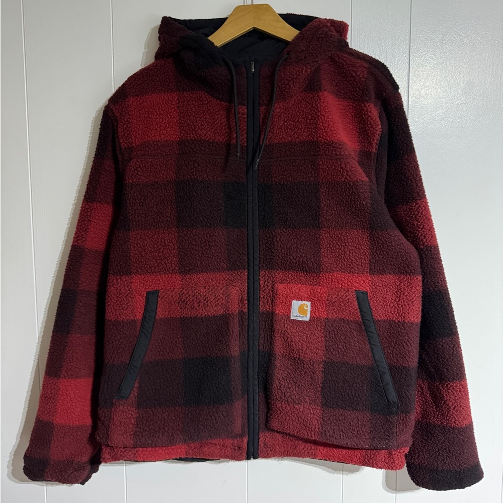 Carhartt Rain Defender Relaxed Fit Fleece Reversible Jacket Black & Red Plaid